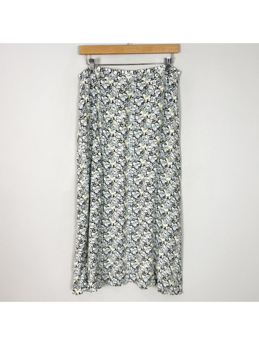 H&M Floral Midi Skirt Blue‎ & Yellow Front Split Spring Easter Size 10 Women's